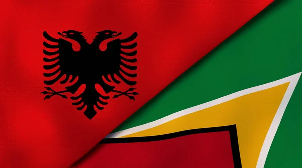 アルバニアとガイアナの2つの州旗 高品質のビジネス背景 3Dイラスト — ストック写真