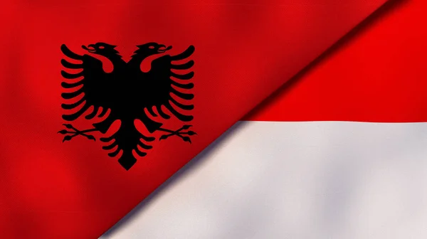 Dva Státy Vlajky Albánie Indonésie Vysoce Kvalitní Obchodní Zázemí Ilustrace — Stock fotografie