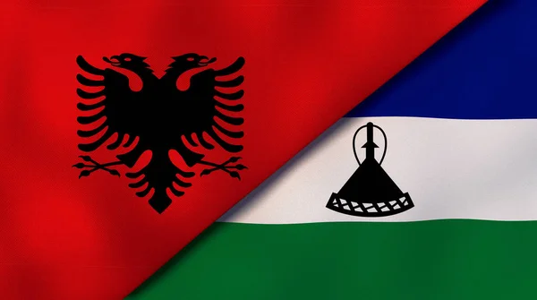 アルバニアとレソトの2つの州旗 高品質のビジネス背景 3Dイラスト — ストック写真