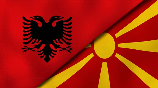 Two States Flags Albania Macedonia High Quality Business Background Illustration — Stock Photo, Image