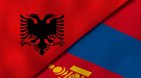 Zwei Staaten Flaggen Von Albanien Und Der Mongolei Hochwertiger Geschäftlicher — Stockfoto