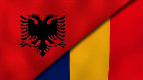 Två Staters Flagg Från Albanien Och Rumänien Hög Kvalitet Affärsbakgrund — Stockfoto