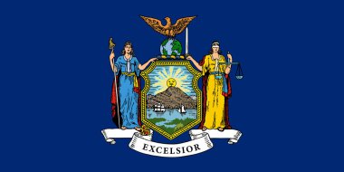 New York bayrağı, vektör illüstrasyonu. New York Eyaleti arkaplanı mavi arka planda, yüksek kalitede el yapımı illüstrasyon..