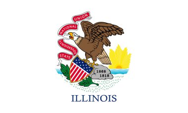Illinois Eyaleti bayrağı, vektör illüstrasyon. Beyaz arka planda Illinois Eyaleti arması, yüksek kalitede el yapımı illüstrasyon..