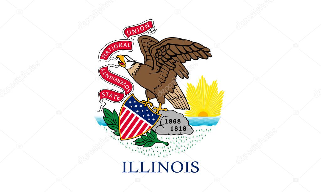 Flag of Illinois  state, vector illustration. Coat of arms of Illinois state on white background,, high-quality hand-drawn illustration.