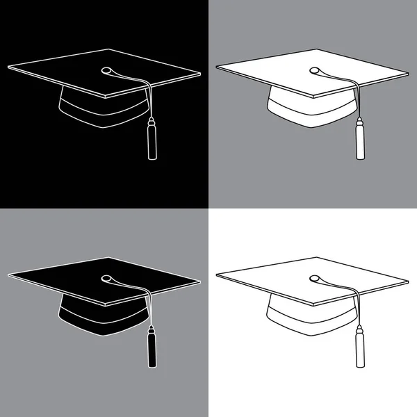 Conjunto de sombreros de graduación de líneas blancas grises negras — Vector de stock