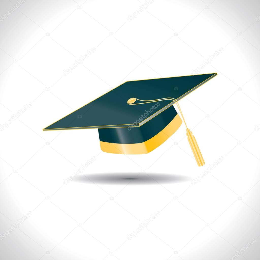 Green education cap with golden elements