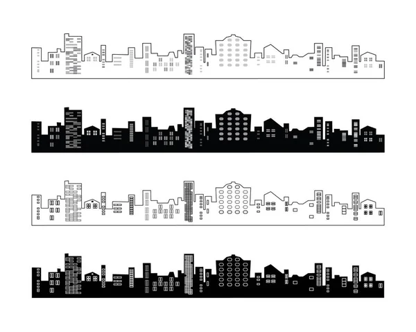 Набор черно-белых силуэтов зданий — стоковый вектор
