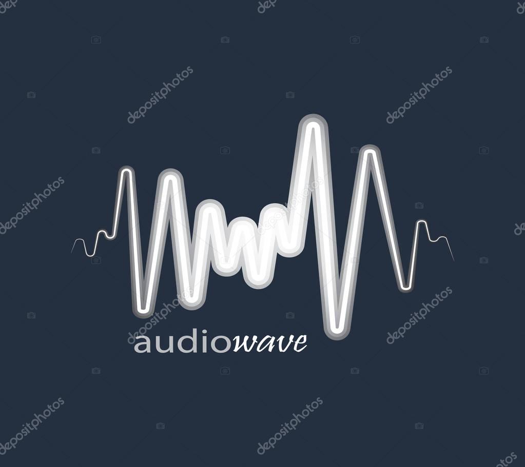 White pulse player logo. Vector equalizer element on a blue background. Sound Wave Illustration.