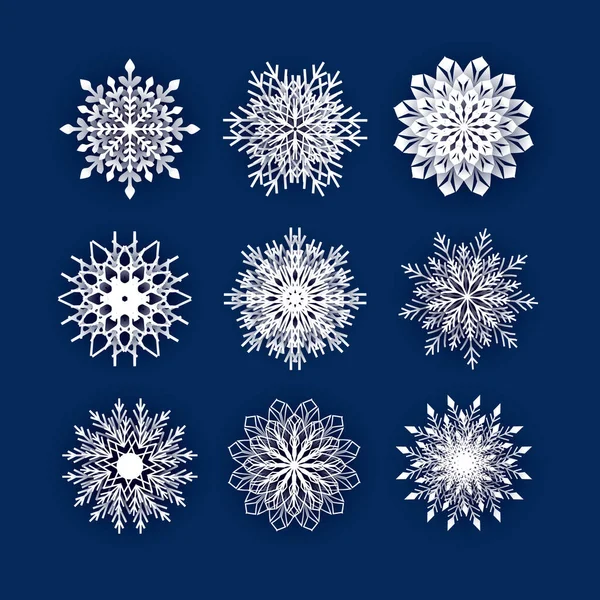 Zestaw 3d ikona na białym tle śnieżynki, papercut — Zdjęcie stockowe