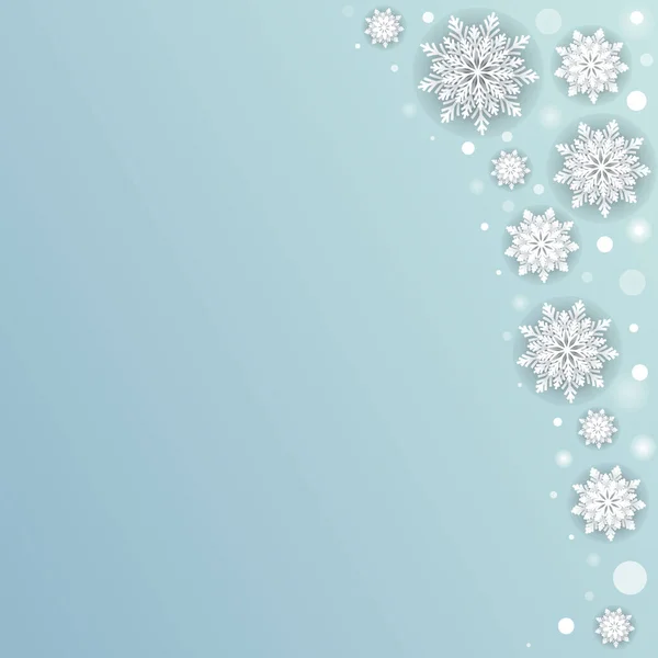Snowfall background with white dots and 3d snowflakes