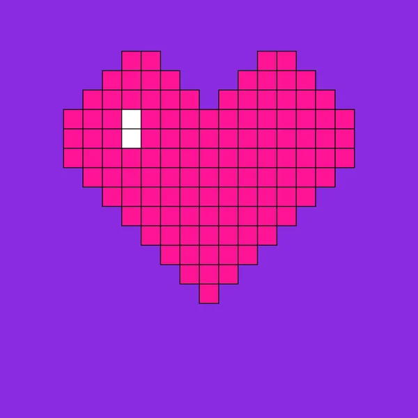 Pixel art coeur en plastique rose sur Proton violet — Photo