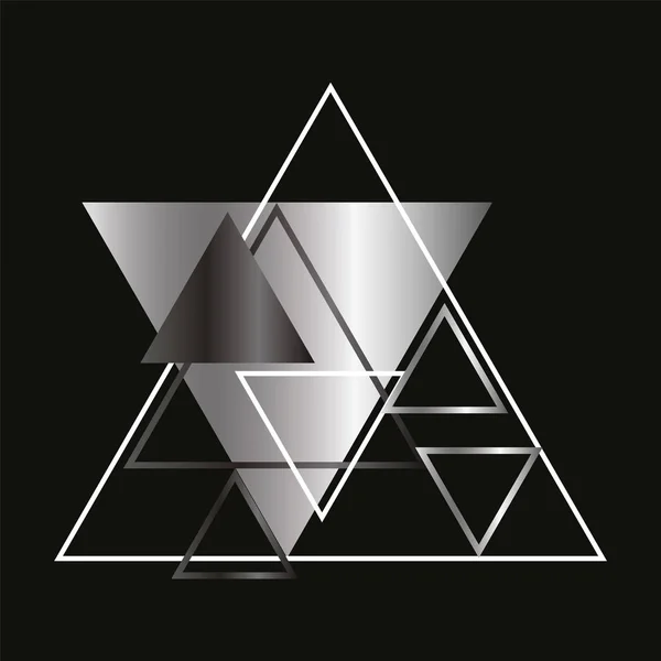 Фон с серебряными тринаглами на черном. Динамический современный стиль серого многоугольника — стоковое фото