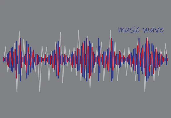 Music Wave-logotypen. Blå och röd pulsspelare equalizer element på en grå bakgrund. Vektor Ljudteknik koncept — Stock vektor