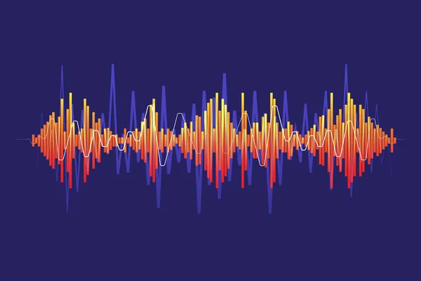 Абстрактный векторный цветной импульсный волновой линейный эквалайзер. Концепция цифрового неонового аудио музыкального фона — стоковый вектор