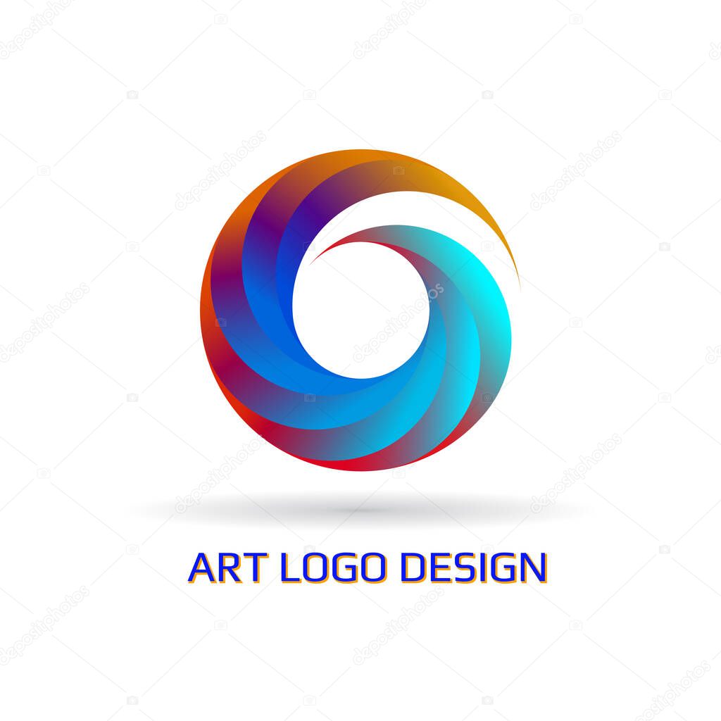 Vector abstract circle swirl logo design elements. Spiral symbol in line art style. Rainbow isolated pattern on white background.