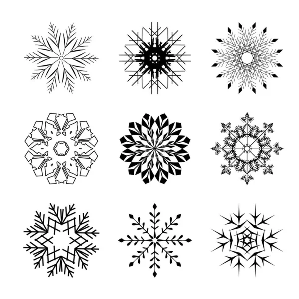 Set of black snowflakes. crystal element. Winter collection isolated icon silhouette. Jpeg — Stock Photo, Image