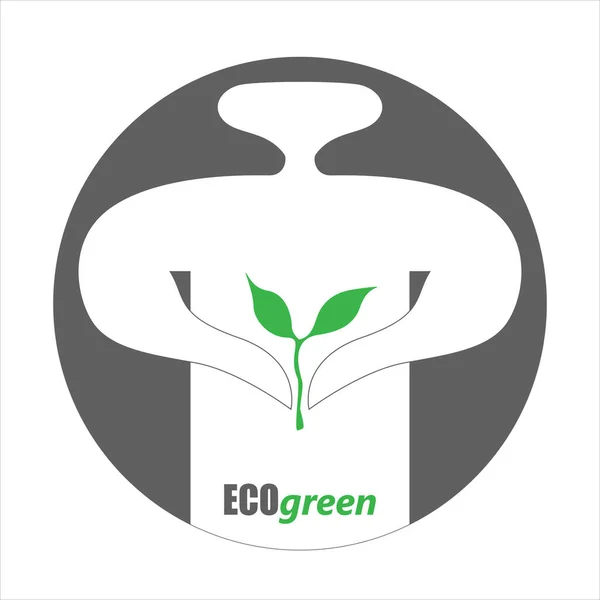 Eko-man z zielonymi liśćmi w logo rąk. Konceptualny projekt wektora organicznego. Ilustracja opieki ekologicznej. Zapisz znak natury — Wektor stockowy