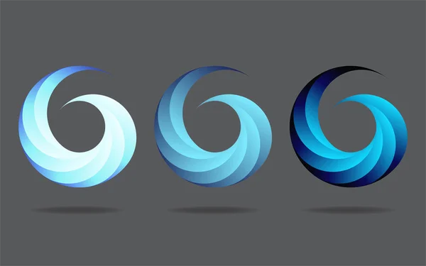 Gestileerd blauw cirkel symbool, geïsoleerd patroon embleem op grijze achtergrond, business abstract web icoon. Swirl logo ontwerp voor water. Het symbool van een oneindige kleurencyclus. — Stockfoto