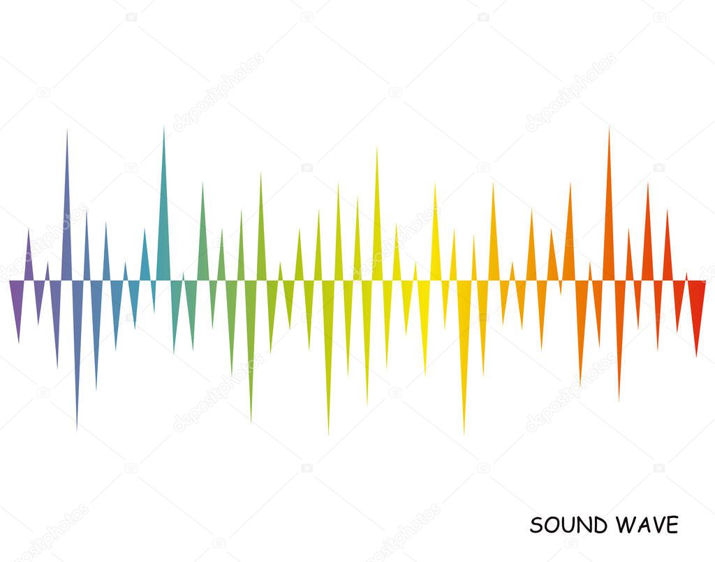 Rainbow music wave line background. Modern pulse music player technology. Audio colorful wave on white background. Vector digital waveform