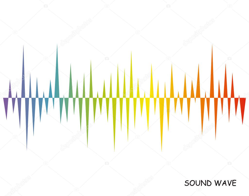Rainbow music wave line background. Modern pulse music player technology. Audio colorful wave on white background. Vector digital waveform.