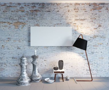 Mock-up desen eski tuğla duvar satranç ve lamba dekorasyon ile