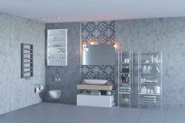 Interior do banheiro minimalista com telha marroquina — Fotografia de Stock