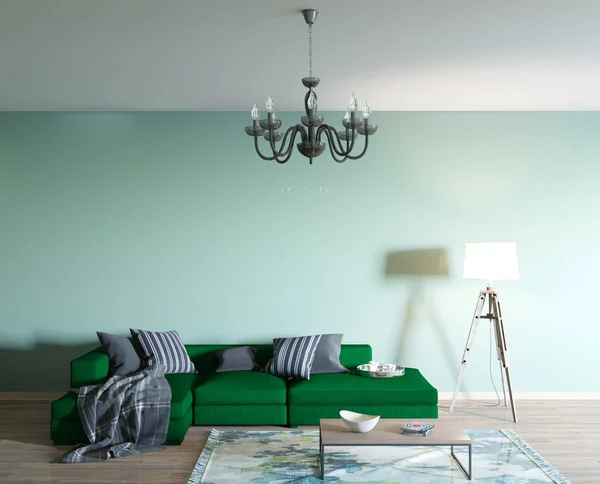 3D рендеринг нового современного интерьера гостиной в зеленом цвете — стоковое фото