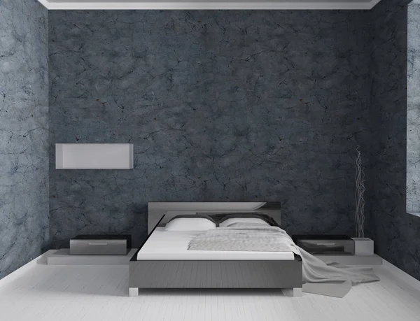 Rendering 3d di soppalco interno camera da letto con pareti nere — Foto Stock