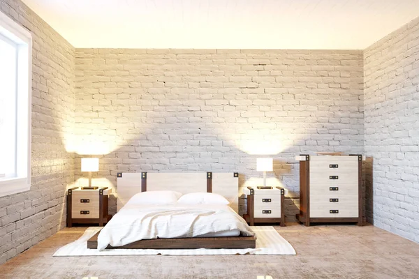 Rendering 3D di nuovi interni camera da letto moderna — Foto Stock