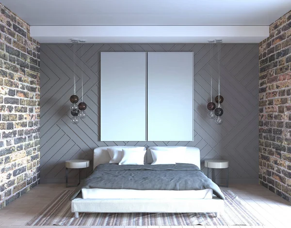 3D-rendering van loft slaapkamer interieur — Stockfoto