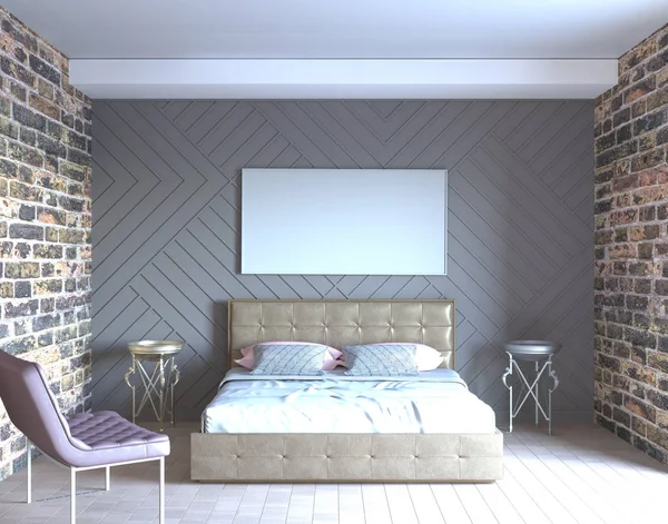 Rendering 3d di soppalco camera da letto interno — Foto Stock