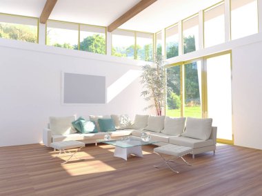 Lüks malikâne oturma odasının 3D sunumu