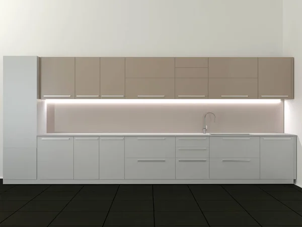3D renderelés az új minimalista konyha belső terem — Stock Fotó