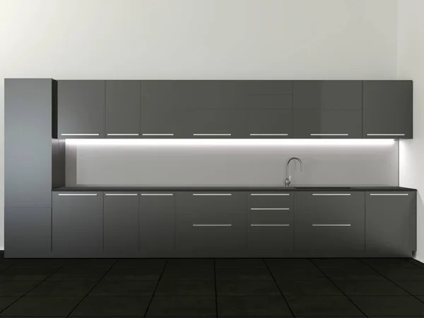 3d renderização da cozinha preto fosco — Fotografia de Stock