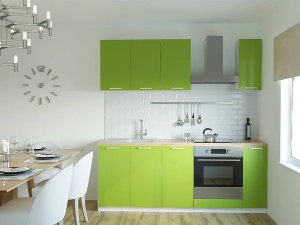 3d representación de césped verde cocina diseño de interiores — Foto de Stock