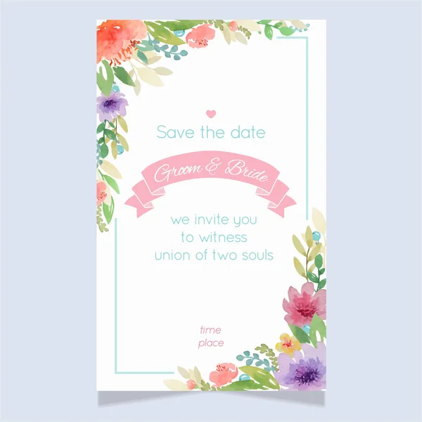 Plantilla de tarjeta de invitación de boda floral acuarela3 — Foto de Stock