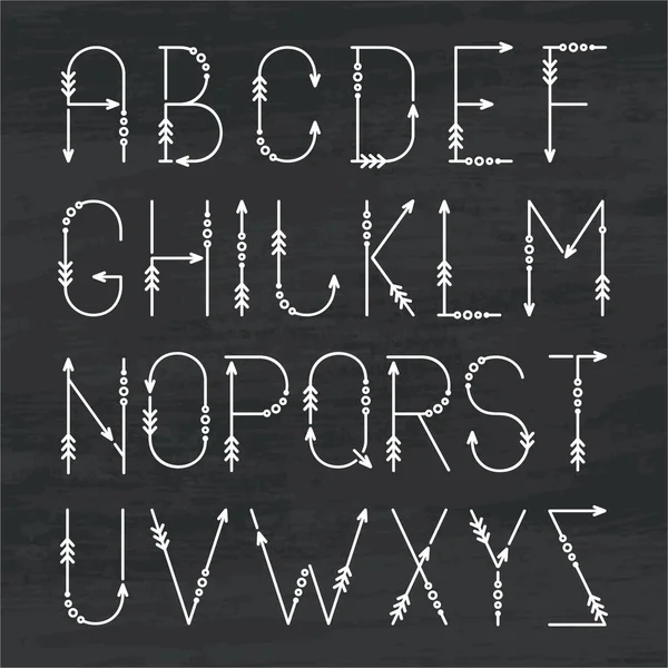 Boho style vector alphabet with arrows — Stock Vector