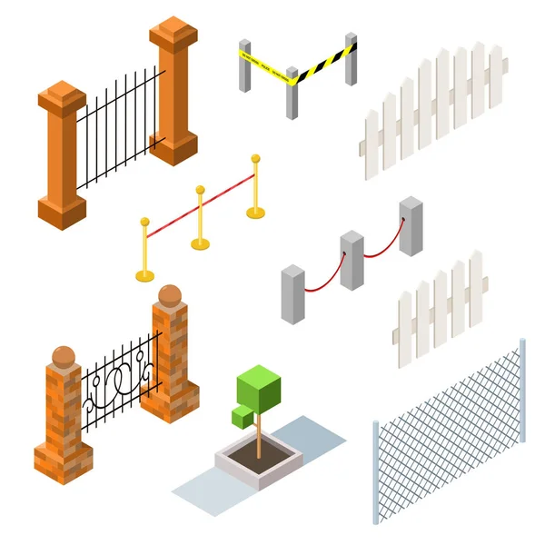 Uppsättning vektor isometrisk staket och häckar — Stock vektor