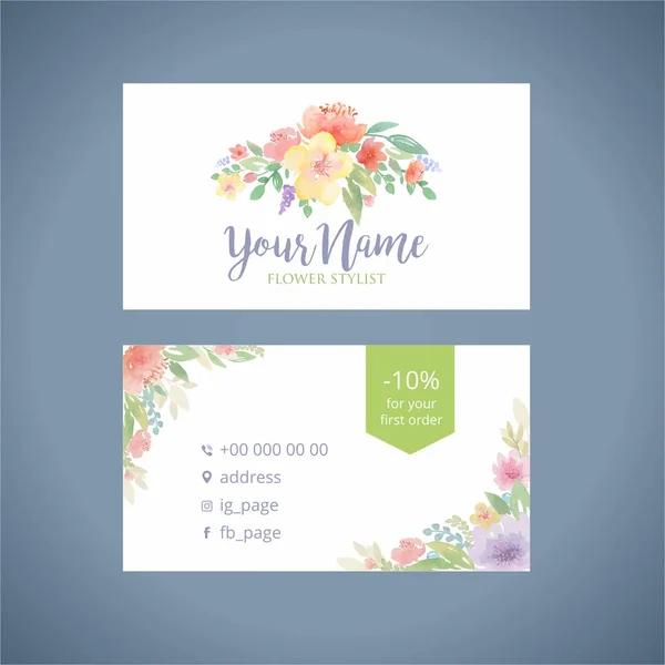 Watercolor flowers business card template — Stock Vector