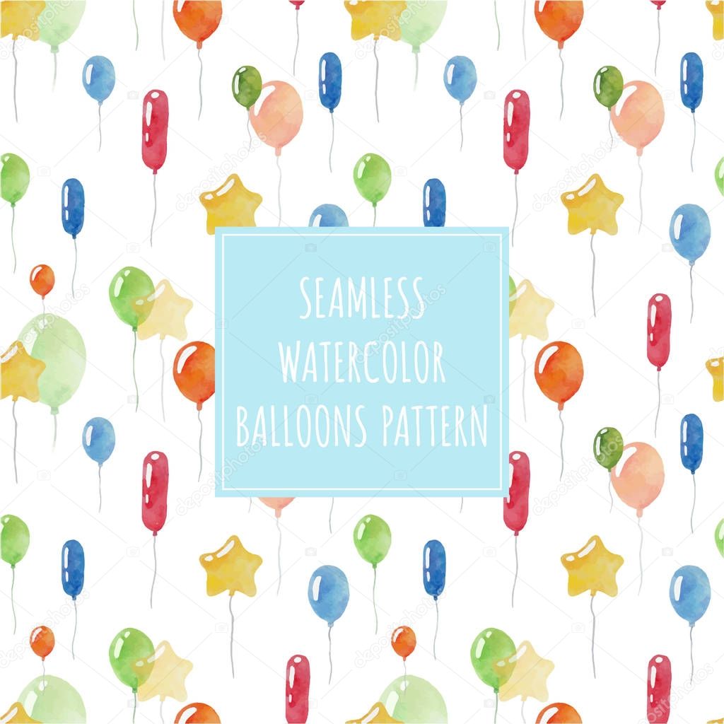 Watercolor balloons seamless holiday pattern