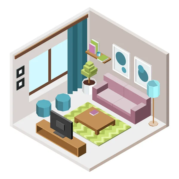Isometric living room inetrior design — Stock Vector