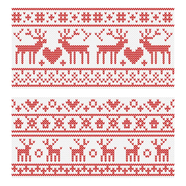 Winter knitting patterns with christmas deers — Stock Vector