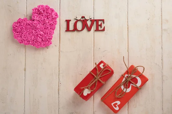 Dřevěné Textury Srdce Valentýna — Stock fotografie