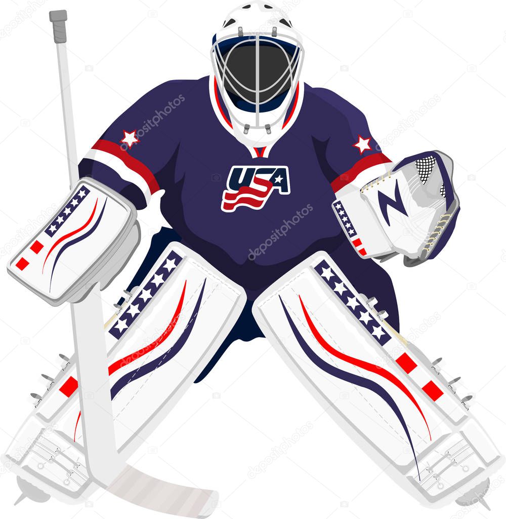 USA hockey goalie in blue dress