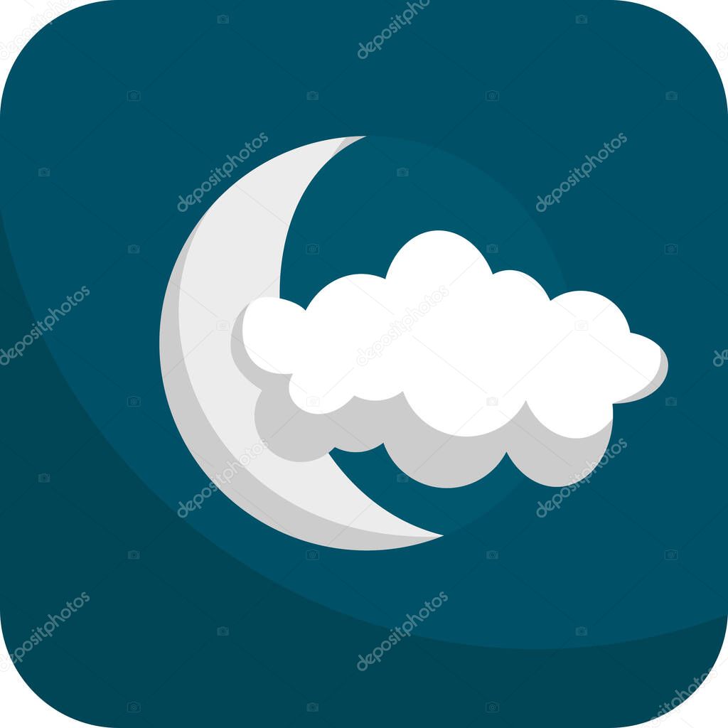 Partly Cloudy - Moon And Cloud, Simple Icon With Dark Blue Background