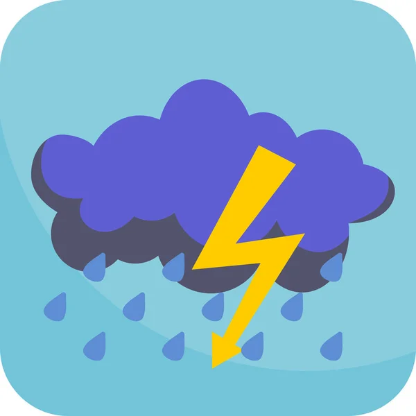 Pioggia Con Fulmine Icona Semplice Con Sfondo Blu — Vettoriale Stock