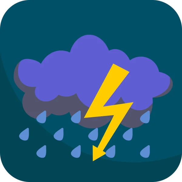 Pioggia Notturna Con Fulmini Icona Semplice Con Sfondo Blu Scuro — Vettoriale Stock