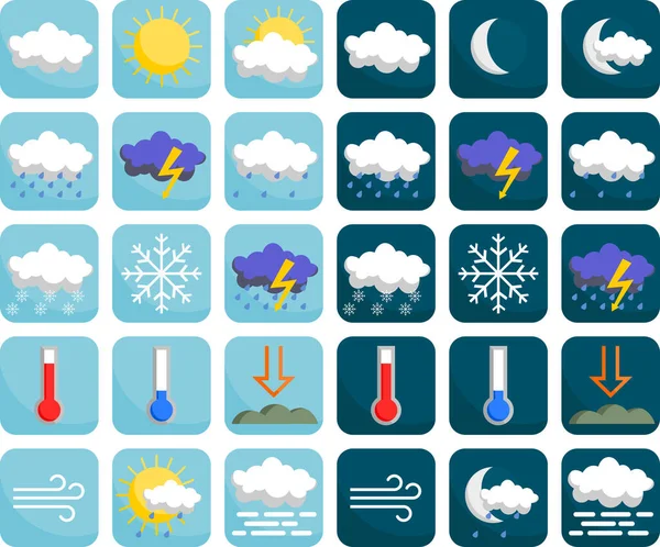 Ensemble Icônes Pour Météo Illustrations Bande Dessinée — Image vectorielle