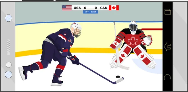 Hockey Match Attack Defense Cartoon Illustrations — 스톡 벡터